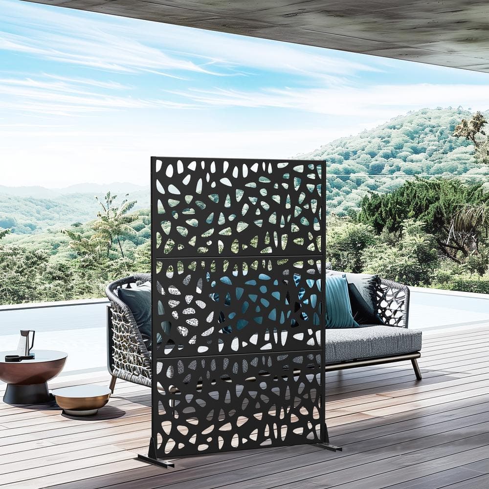 Dovelina 72 in. Dean Metal Outdoor Garden Fence Privacy Screen Garden Screen Panels in Black (1)