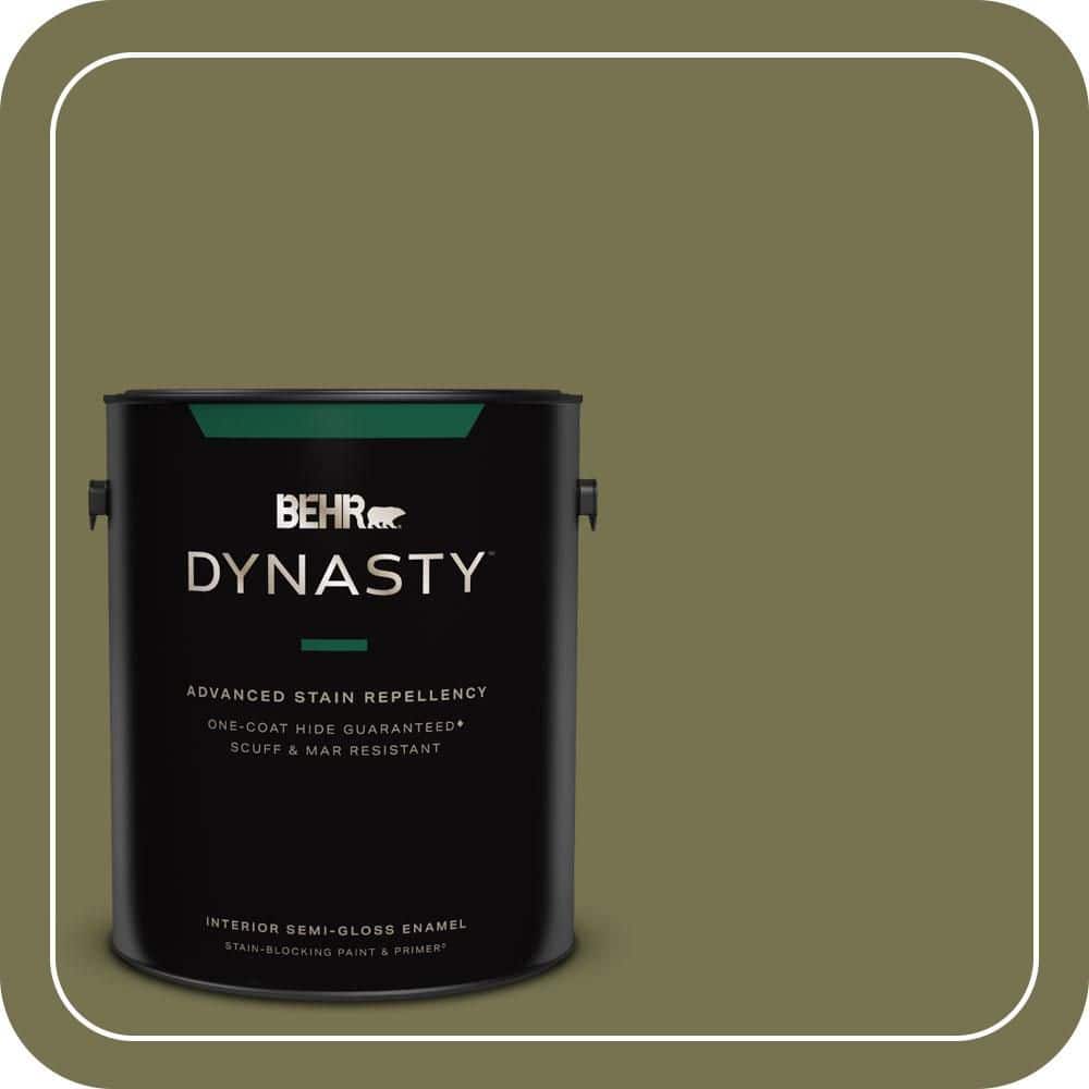 BEHR DYNASTY 1 gal. #S350-6 Truly Olive Semi-Gloss Enamel Interior Stain-Blocking Paint & Primer