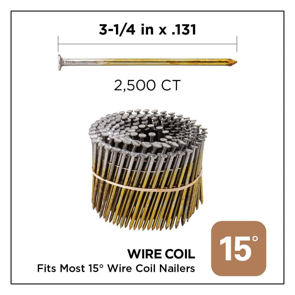PRO-FIT 3-1/4 in. x 0.131-Gauge 15° Bright Finish Smooth Shank Wire Coil Framing Nails (2500 per Box) (2)