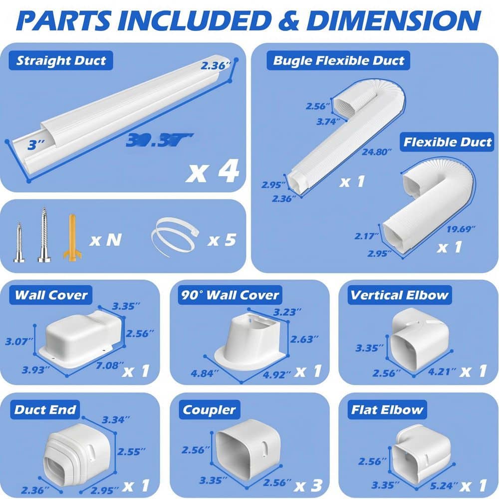 Helhom 3 in. 17 ft. PVC Decorative Line Cover Kit for Ductless Mini Split Air Conditioners, Central AC and Heat Pump Systems (2)