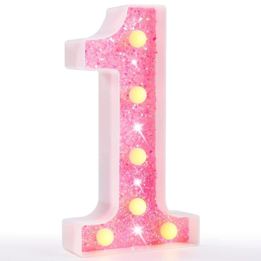 Unbranded 1 Piece Pink Glitter LED Marquee Number Light Warm White Portable Decorative Sign for Birthday Wedding Bar Party