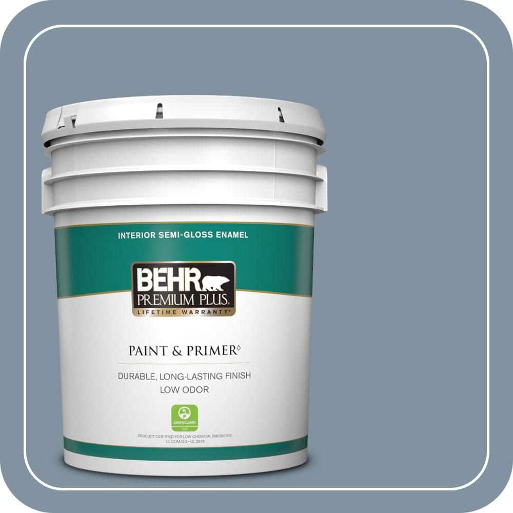 BEHR PREMIUM PLUS 5 gal. #PPU14-06 Coastal Vista Semi-Gloss Enamel Low Odor Interior Paint & Primer