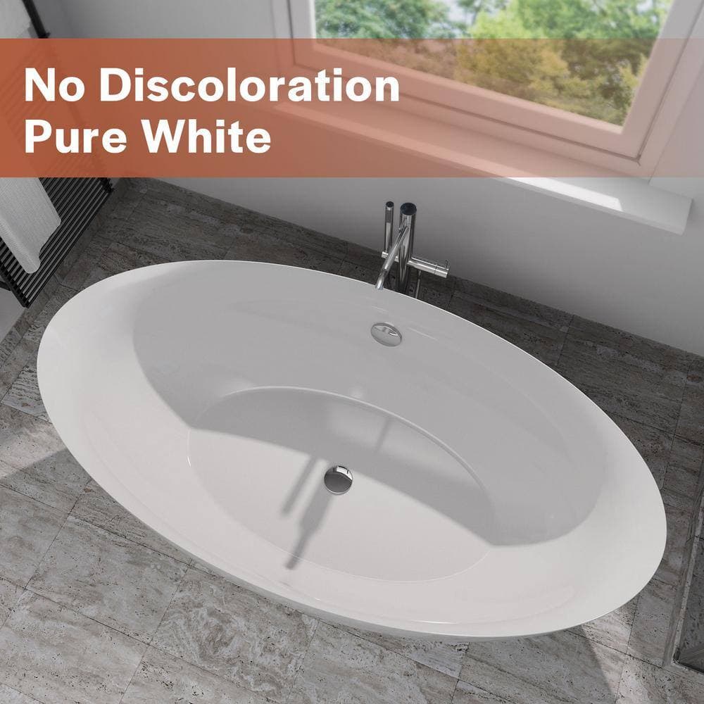 Empava 71 in. Acrylic Flatbottom Double Ended Freestanding Soaking Bathtub in White with Polished Chrome Overflow and Drain (3)