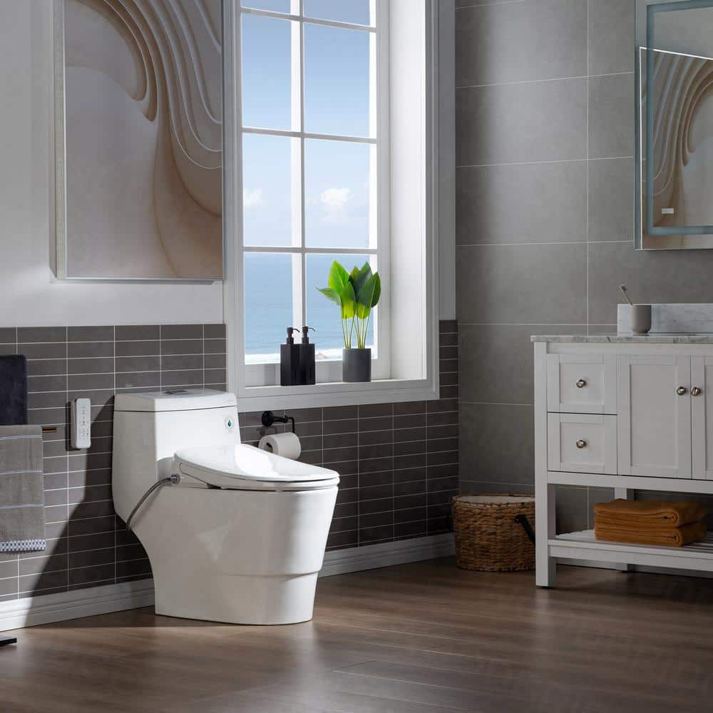 WOODBRIDGE Marsala I 1-Piece 1.1GPF/1.6 GPF Dual Flush Elongated Toilet with Advance Smart Bidet Toilet in White (3)