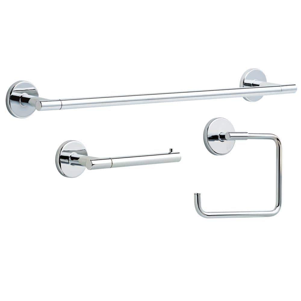 Delta Lyndall Bath Hardware Set with Towel Bar, Toilet Paper Holder, Towel Ring Polished