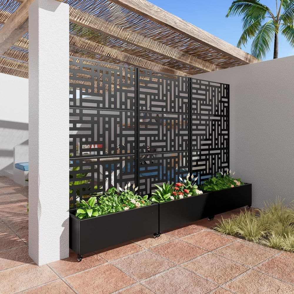Wooakway 2-Piece 35 in. W x 72 in. H Black Wall Decals Outdoor/Indoor Metal Planter Boxes GardenTrellises Privacy Screens (2)