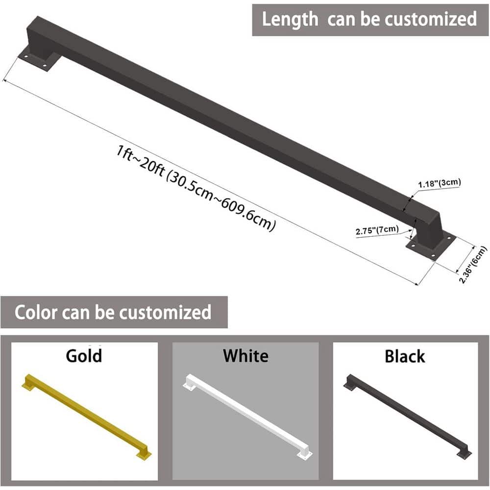 KIWDZFU 66 in. H x 2.36 in. W Black Iron Stair Handrail, 500 lbs. Load Capacity, Non-Slip, Wall Mount, Stair Railing Kit (2)