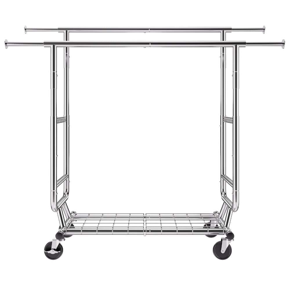 GQB Heavy Duty Bath Clothes Shelf in Silver, Double Hanging Rod, Adjustable Height & Length, 600 lbs (1)