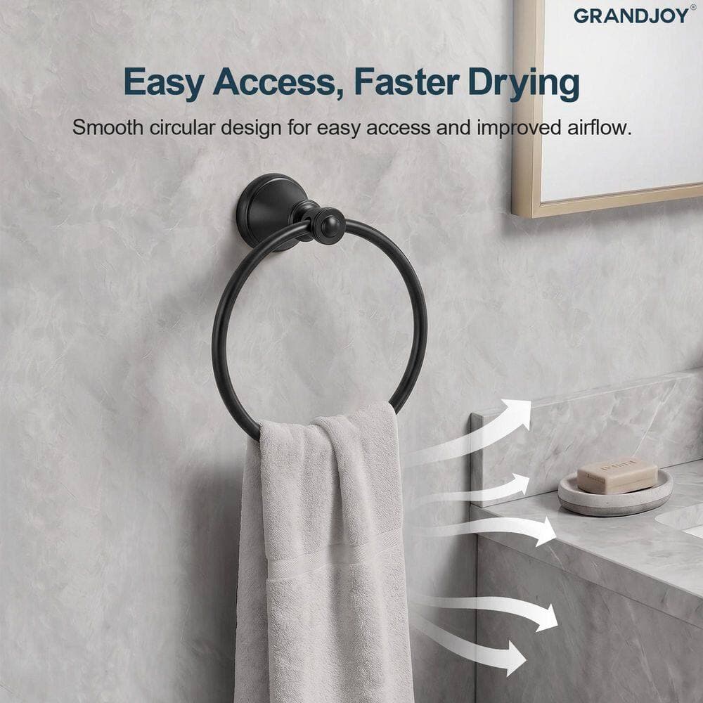 GRANDJOY 1-Piece Towel Ring Wall Mount Screw-In 1-Spray Dual Shower Head and Handheld Shower Head 2.5 GPM in Matte Black (3)