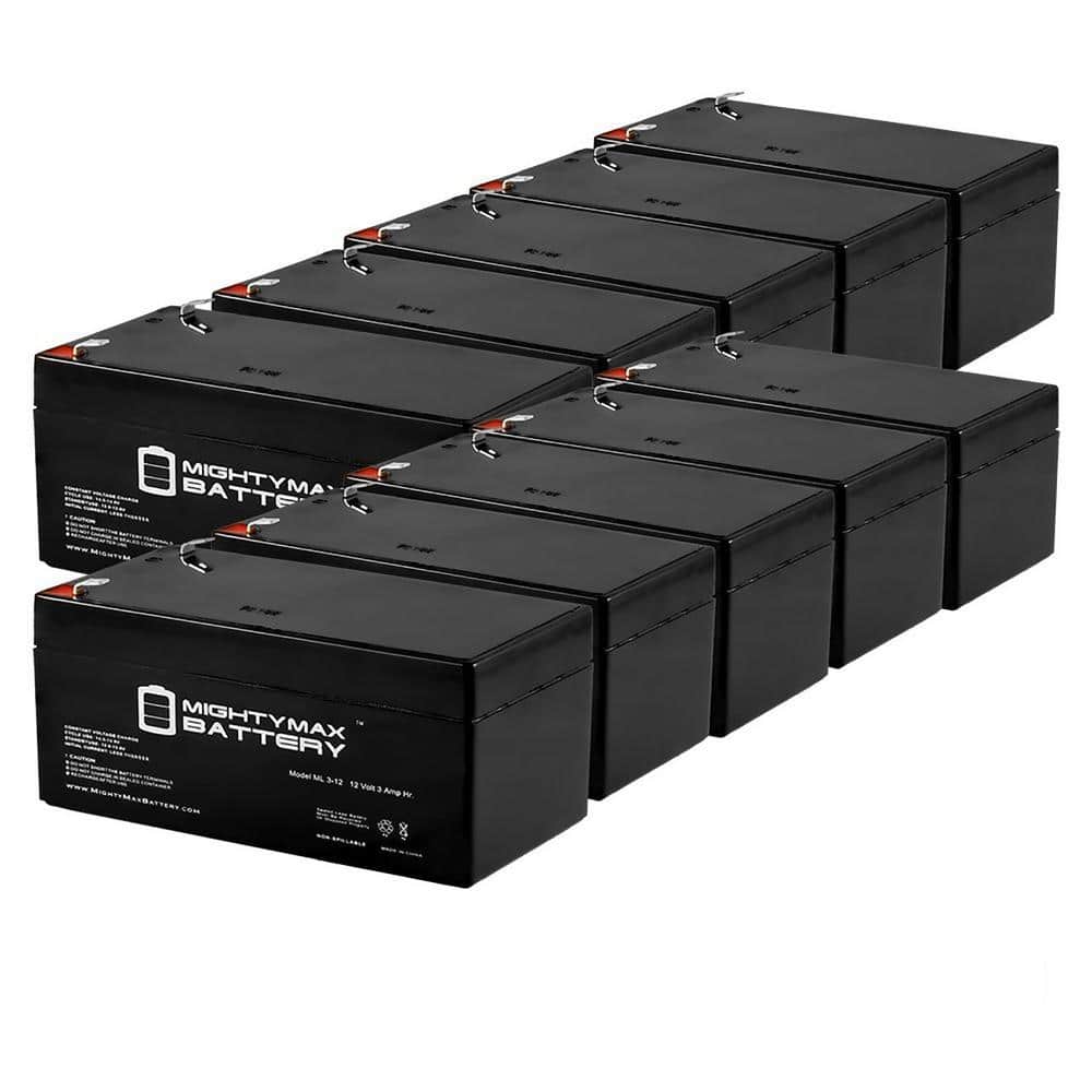 MIGHTY MAX BATTERY 12-Volt 3Ah SLA Rechargeable Battery Deep Cycle UPS Backup Replacement for APC Back-UPS ES BE350C BE350R 10-Pack (1)