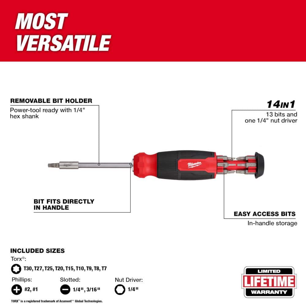 Milwaukee 14-in-1 Torx Multi-Bit Screwdriver with 14-in-1 Hex Multi-Bit Screwdriver and Precision Screwdriver Set (12-Piece) (2)