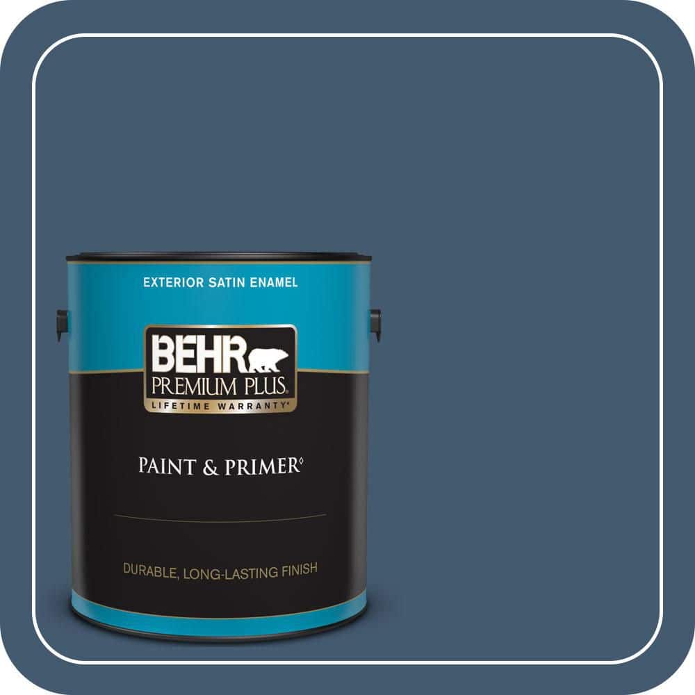 BEHR PREMIUM PLUS 1 gal. #S500-7 Infinite Deep Sea Satin Enamel Exterior Paint & Primer