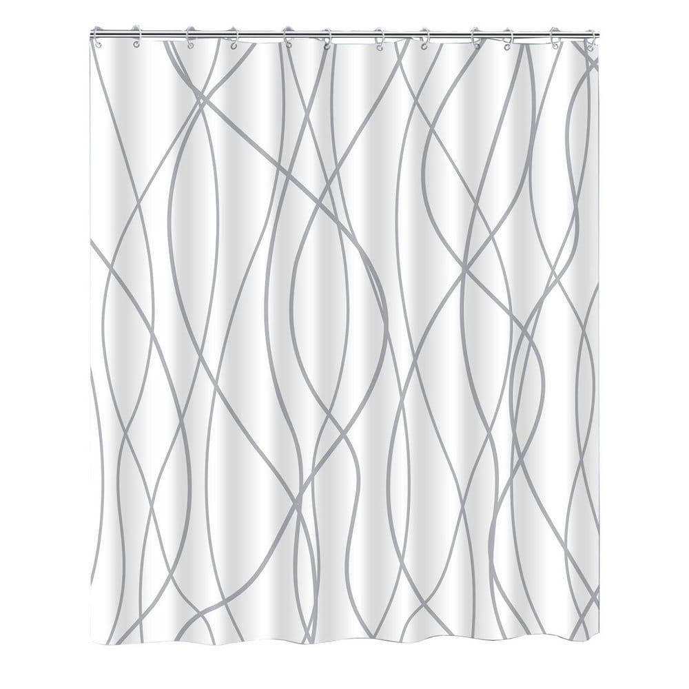 JFVKAF Grey and White Striped Polyester Shower Curtain 72 x 72 Waterproof Bath Accessories with Hooks Weighted Hem Hotel Style