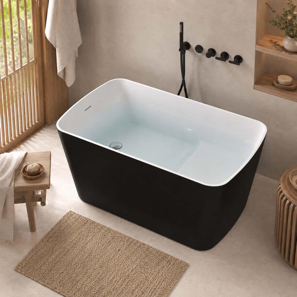 Bezeit 49 in. x 27.95 in. Acrylic Freestanding Soaking Bathtub with Left Drain in Black/Polished Chrome, Japanese Sit-In Design (1)