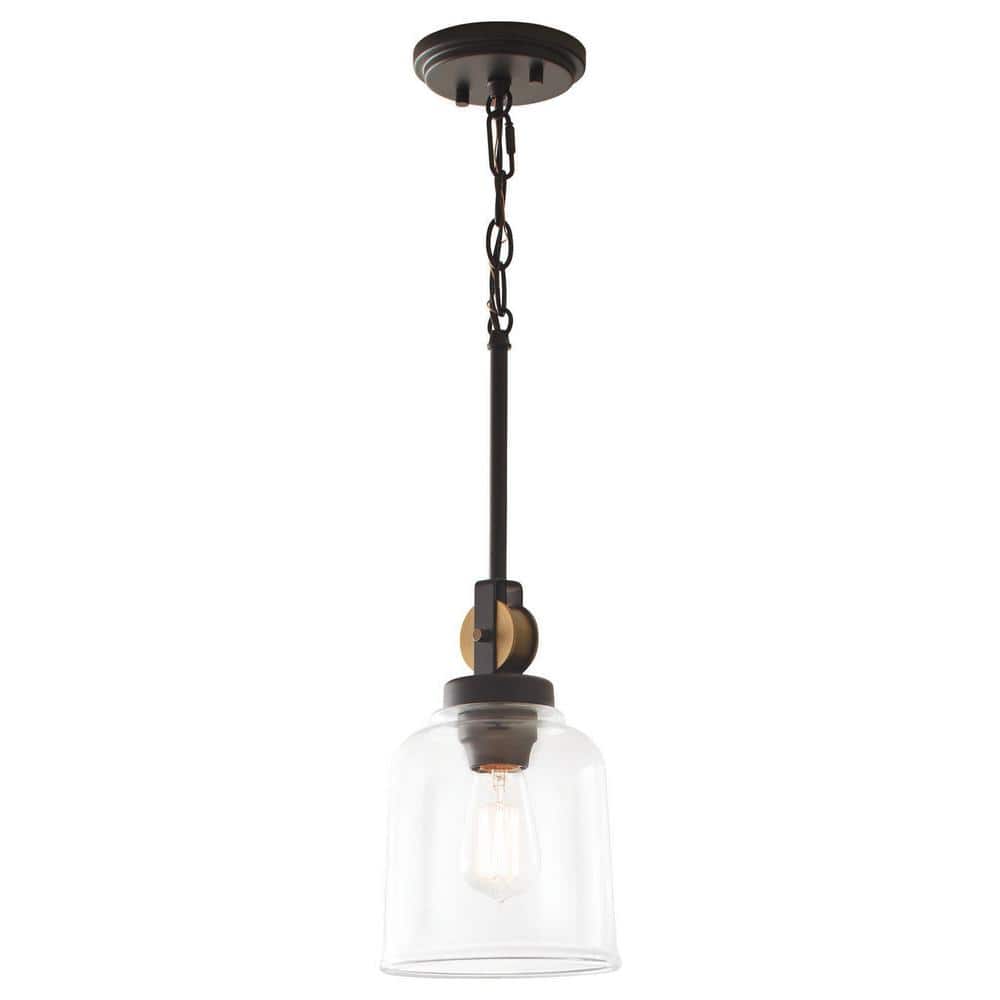 Home Decorators Collection Knollwood 7 in. 1-Light Black Bronze Vintage Brass Accents Industrial Mini Pendant Light for Kitchen (3)