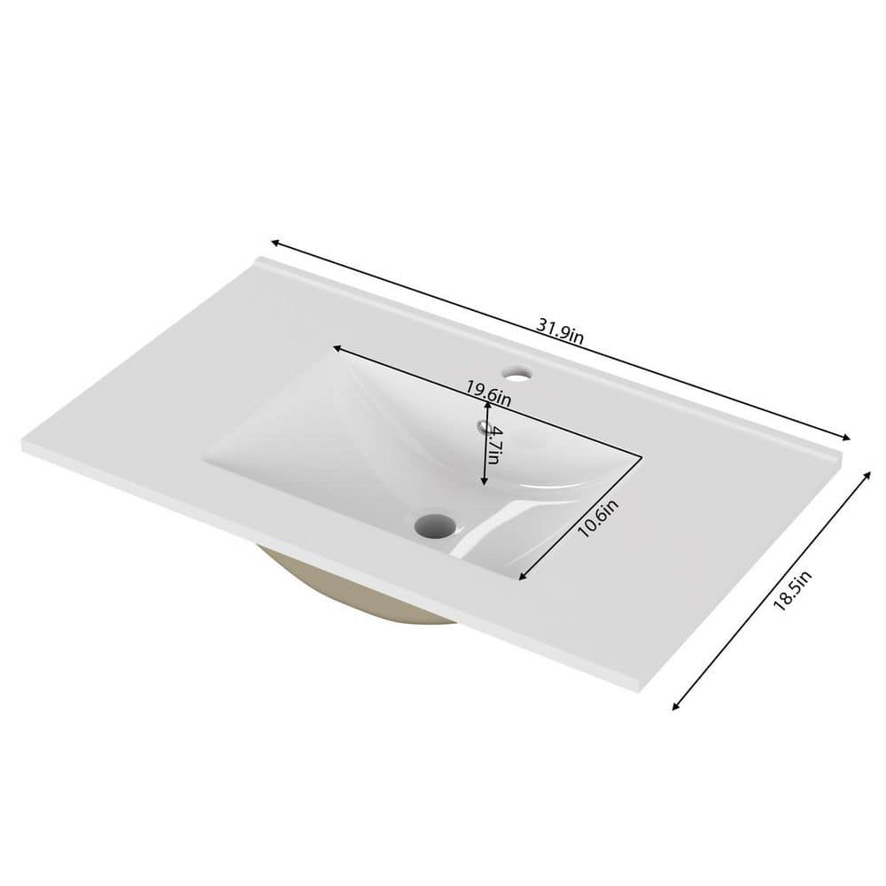 LIVACA 32 in. 18.1 in. Drop-In Bathroom Sink in White Ceramic with Pre-Drilled Faucet Hole Durable Construction (2)