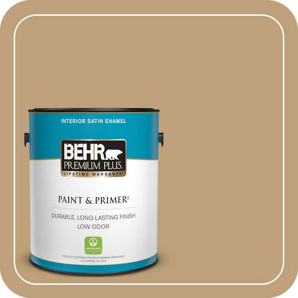 BEHR PREMIUM PLUS 1 gal. #PMD-50 Winter Wheat Satin Enamel Low Odor Interior Paint & Primer (2)
