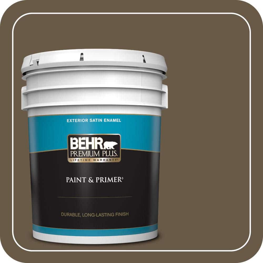 BEHR PREMIUM PLUS 5 gal. #PPU7-25 Clove Brown Satin Enamel Exterior Paint & Primer
