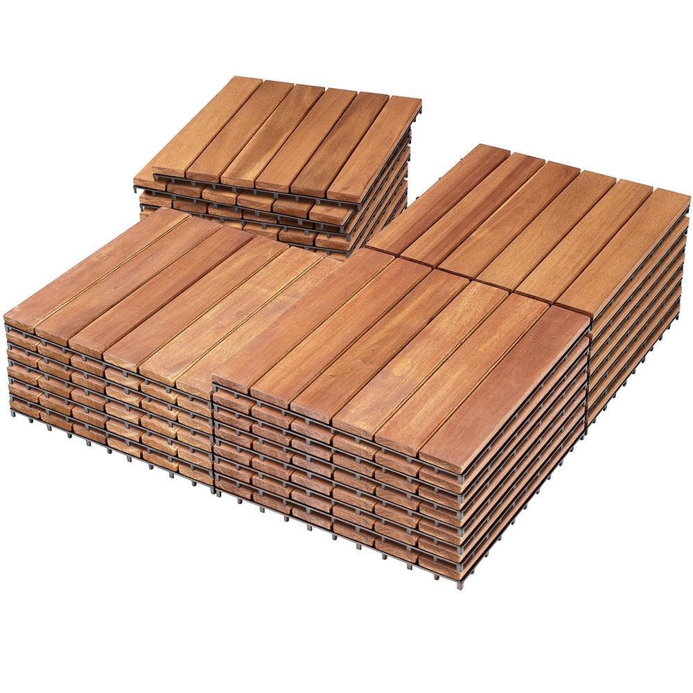 prilinex Solid Acacia Wood Interlocking Patio Deck Tiles for Indoor & Outdoor, 12'' x 12'' x 1'' - 27pcs (1)