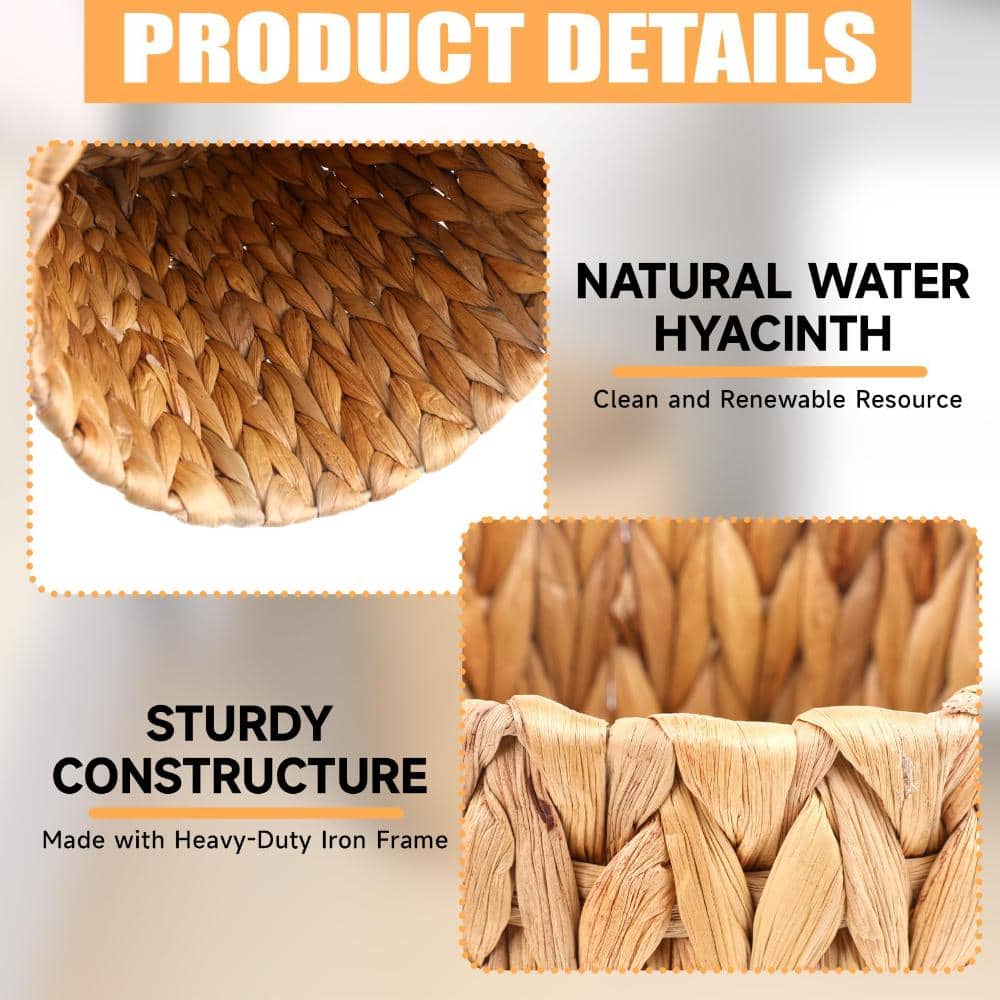 Unbranded Handwoven Natural Water Hyacinth Boho Wicker Bathroom Waste Basket Small Round Trash Can for Bedroom (3)