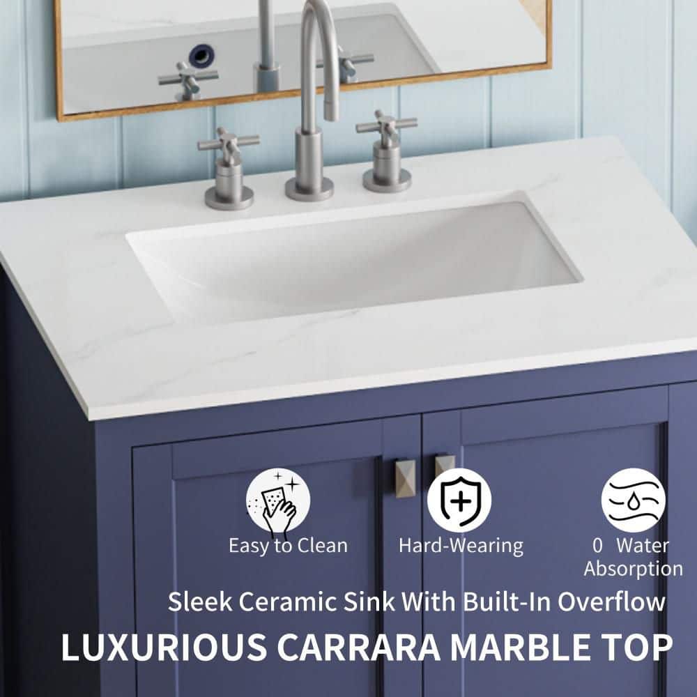Unbranded 30.27 in. W x 19.05 in. D x 34 in. H Navy Blue Linen Cabinet with Bathroom Vanity and Ceramic Sink Top (3)