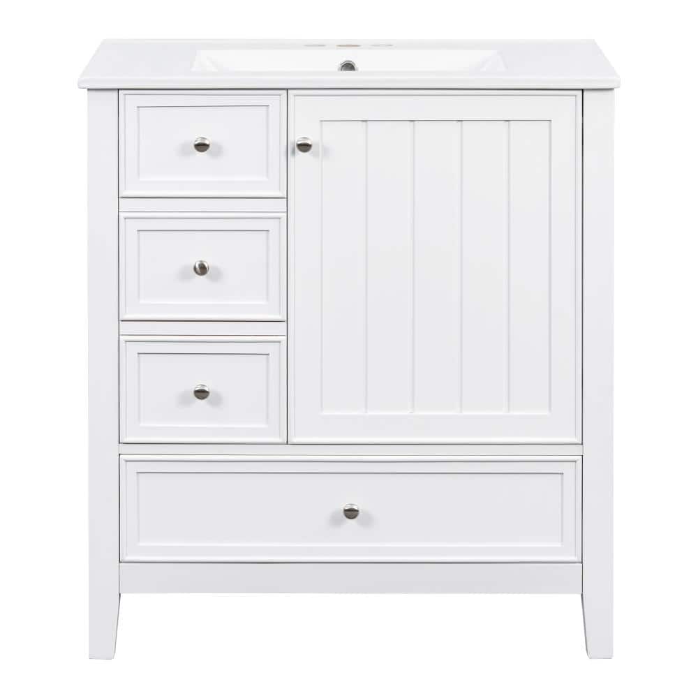 Unbranded White 30in Bathroom Vanity with Sink One Cabinet and Three Drawers for Bathroom (2)