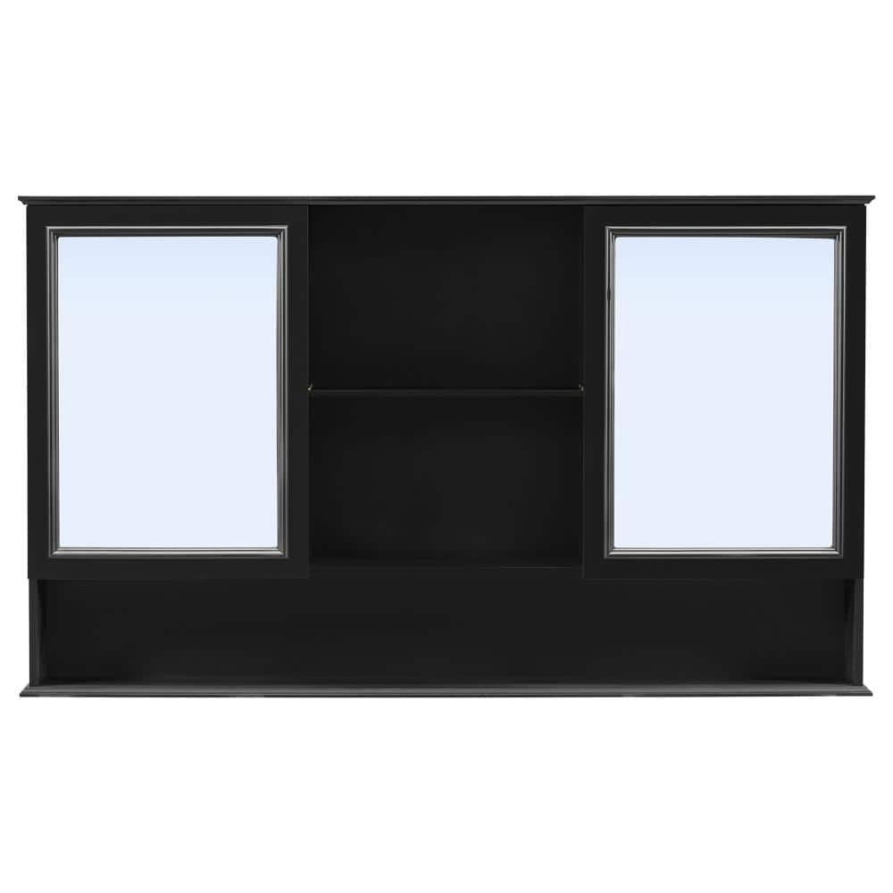 COWLOWN 60 in. W x 35 in. H Black Rectangular Wood Medicine Cabinet with Mirror, Adjustable Shelves, Soft-Close Hinges