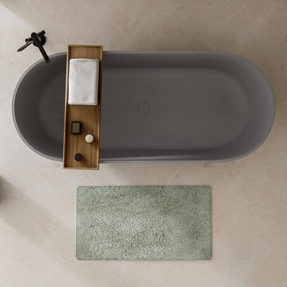 CASAINC 59 in. x 30 in. Engineered Solid Surface Freestanding Soaking Bathtub with Center Drain in Matte Grey (3)