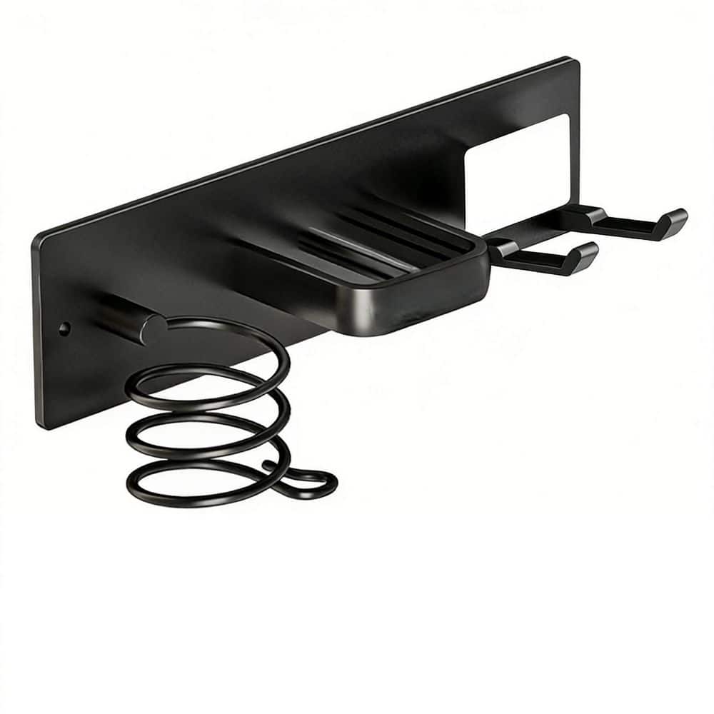 Wudkey 11.8 in. W Wall Mounted, Blow Dryer, Curling Iron, Straightener Holder 3 in 1 Metal Hair Tool Organizer in Black (1)