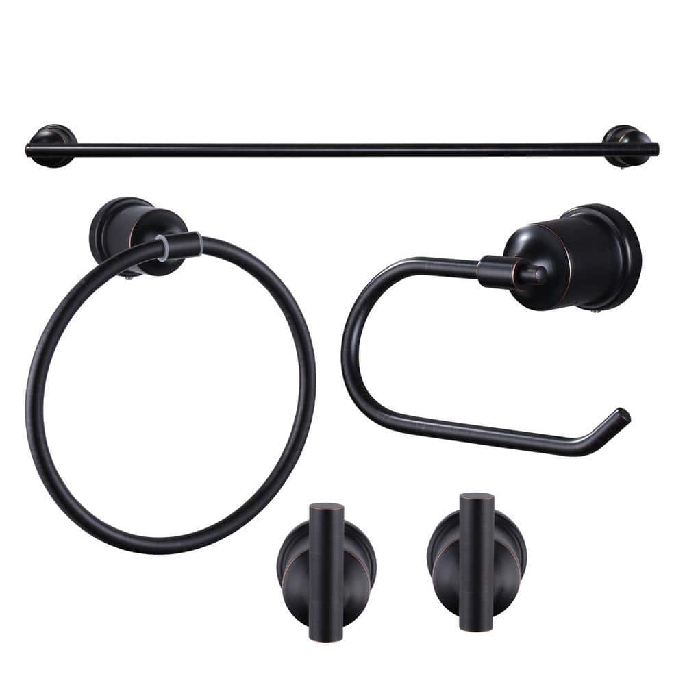 AVITAS 5-Piece Bath Hardware Set with Towel Bar, Toilet Paper Holder, Towel Ring, Towel Hooks (1)