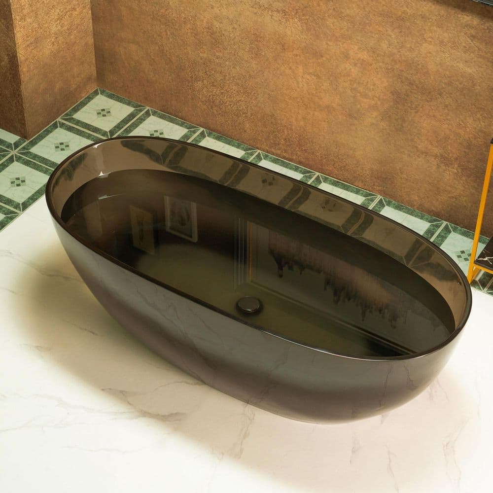WOODBRIDGE 28.25 in. Solid Surface Stone Resin Freestanding Soaking Bathtub With Center Drain Grey (2)
