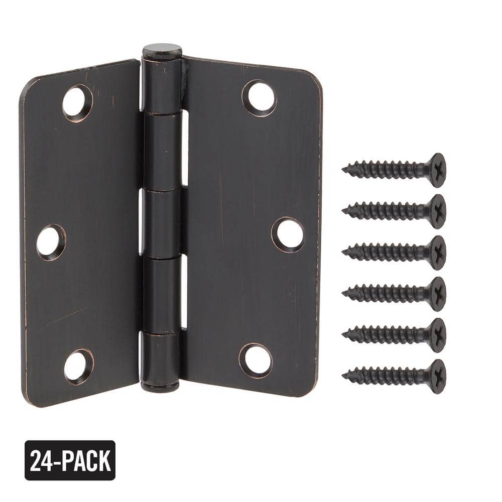 Everbilt 24-Pack 3-1/2 in. x 1/4 in. Radius Oil-Rubbed Bronze Butt Door Hinge Value Pack