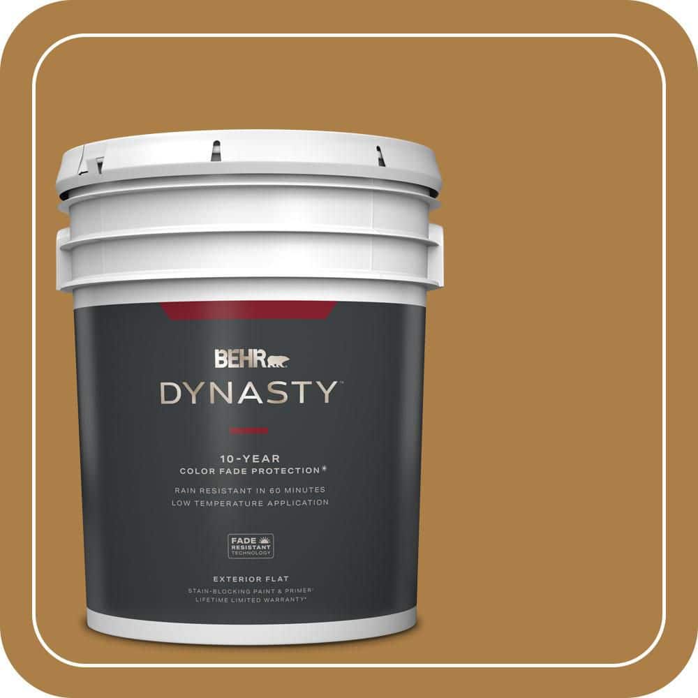 BEHR DYNASTY 5 gal. #300D-6 Medieval Gold Flat Exterior Stain-Blocking Paint & Primer
