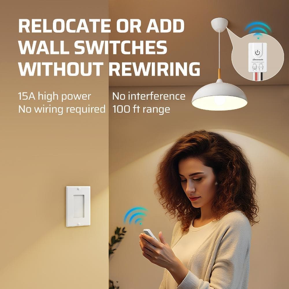 DEWENWILS 15A Wireless Remote Control Light Switch and Receiver Kit for Ceiling Lights, Fans, Lamps, 100 ft. RF Range (3)