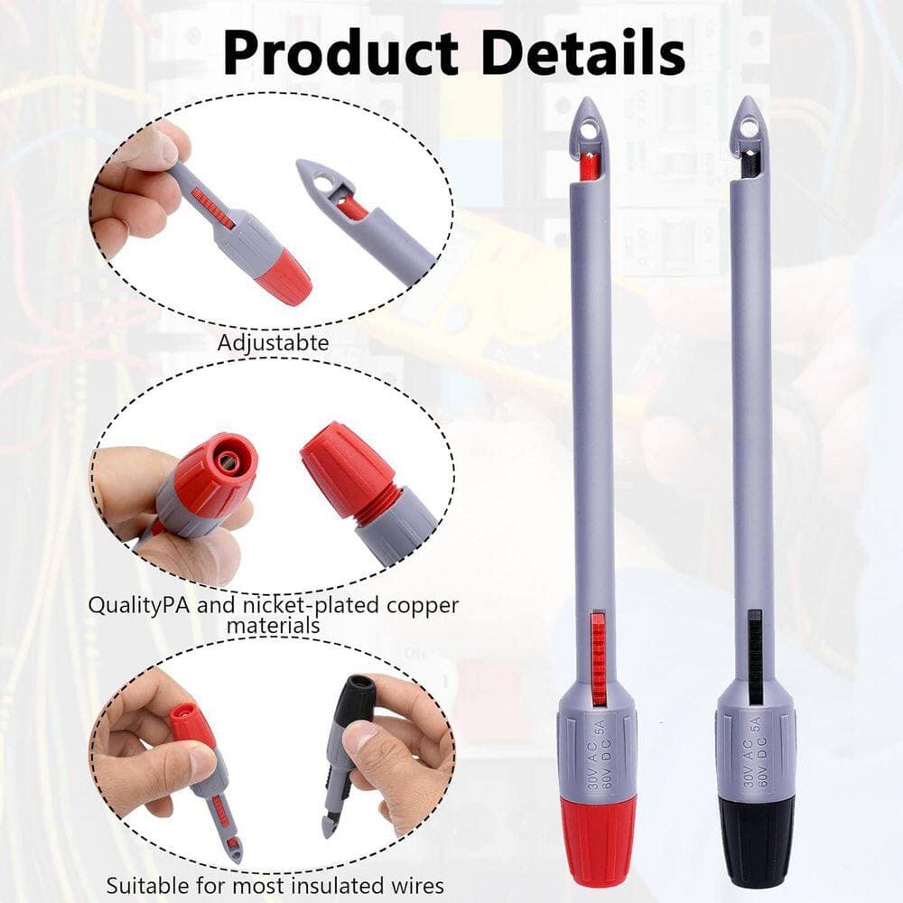 Lukyamzn 4-Piece Insulation Piercing Clip Set 4 mm Long-Short Push Banana Plug Multimeter Test Leads for Voltage Testing (3)