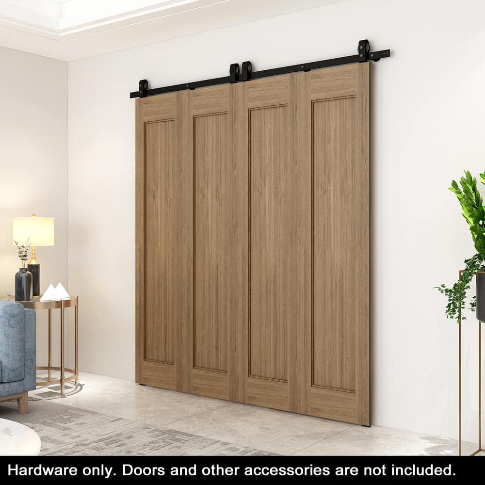 CALHOME 63 in. Black Double Bi-Fold Top Mount Sliding Barn Door Track and Hardware Kit-Door Not Included (3)