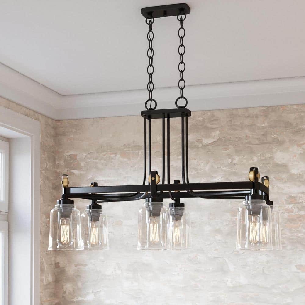Home Decorators Collection Knollwood 6-Light Antique Bronze Chandelier with Vintage Brass Accents and Clear Glass Shades