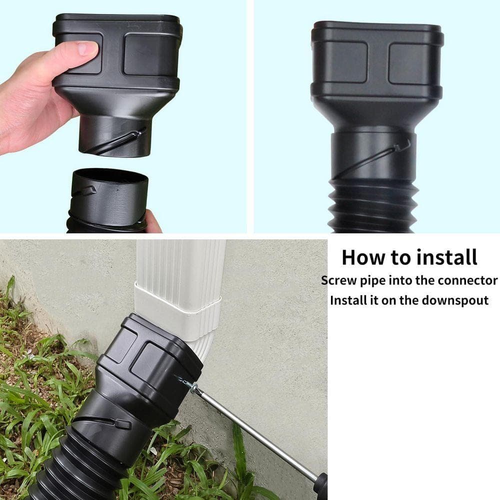 Angel Sar 3 in. Black Plastic Downspout Extension Stretched Length 7 ft. for 2 in. x 3 in. Downspout and 3 in. x 4 in. Downspout (3)