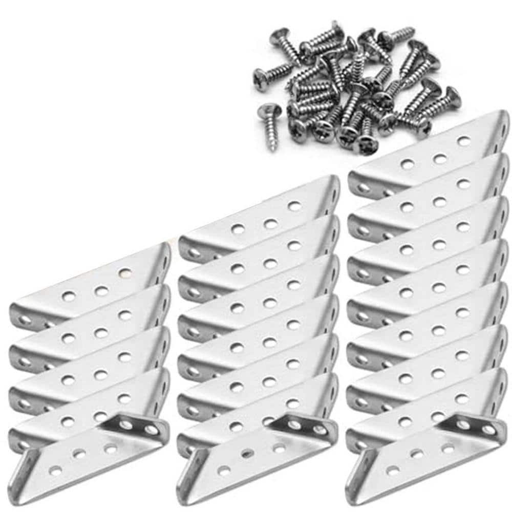 KIWDZFU Stainless Steel Furniture Corner Connectors Triangular Shelf Support Joint Fastener 20 Pack (1)