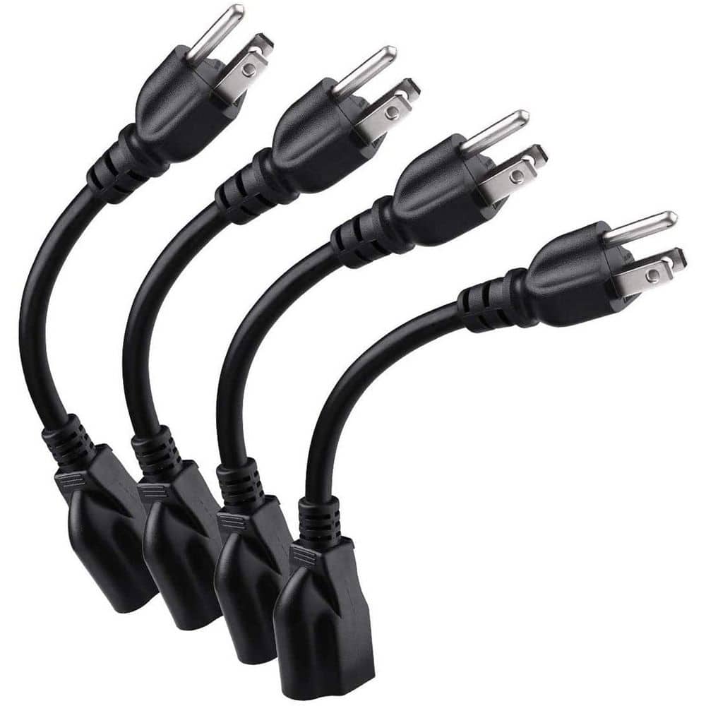 Unbranded 8 in. 16 Gauge 3 Prong Indoor/Outdoor Extension Cord with Tri-tap Dual Lighted End and Foot Switch Black 4 Pack (1)