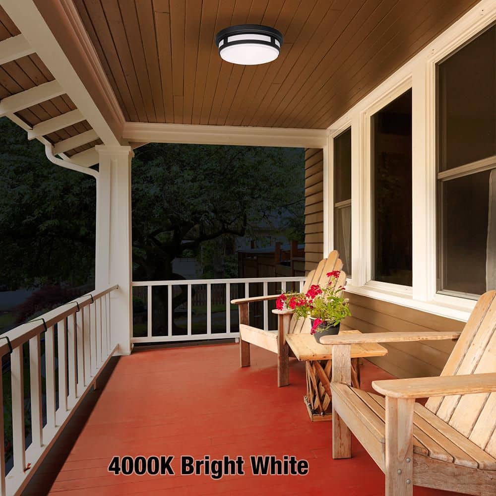 Hampton Bay 11 in. Round Black Integrated LED Indoor Outdoor Ceiling Light Flush Mount Adjustable CCT 830 Lumens Wet Rated (3)