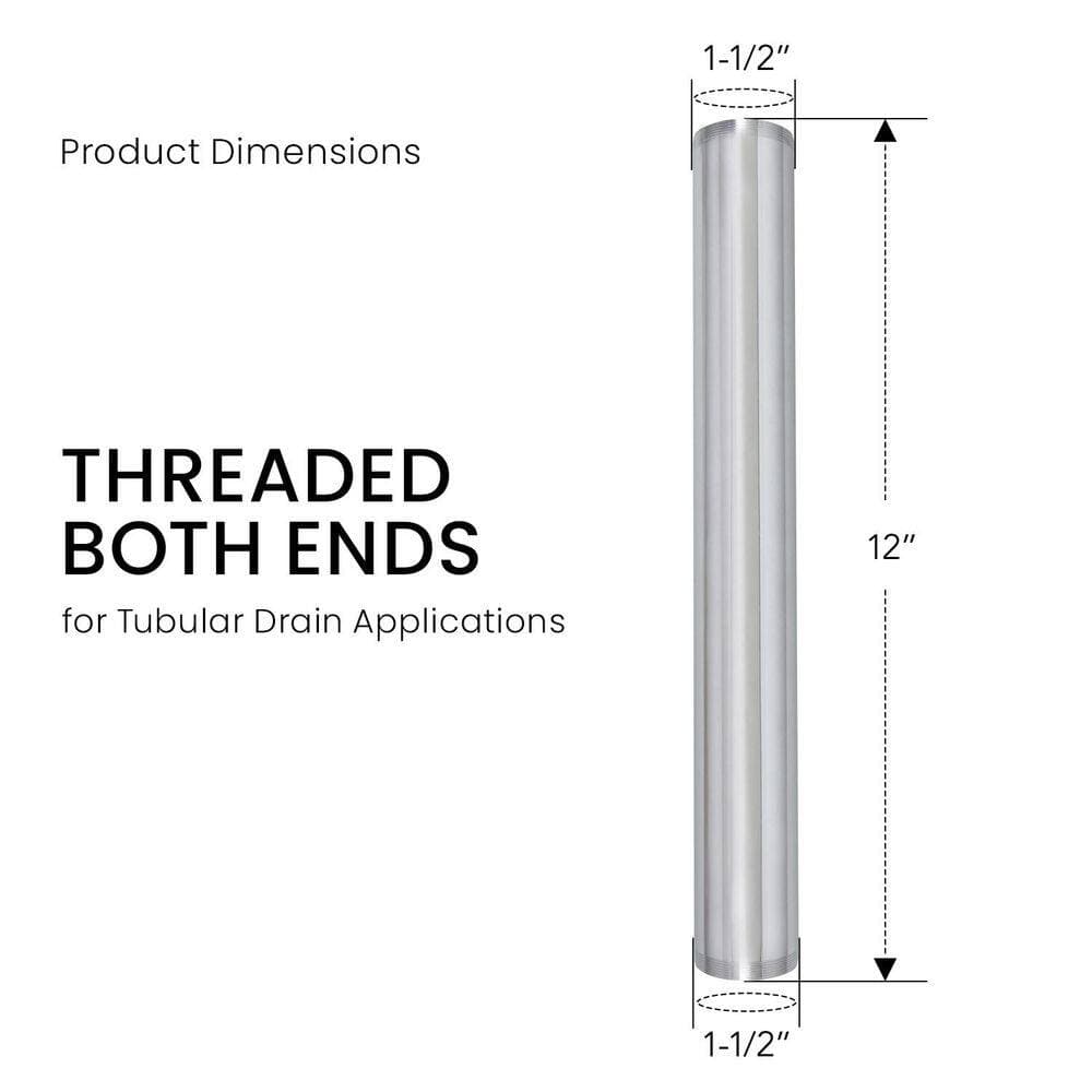 PLUMBFLEX 1-1/2 in. x 12 in. Brass Threaded Tube for Tubular Drain Applications, 22GA, Chrome Plated (3)