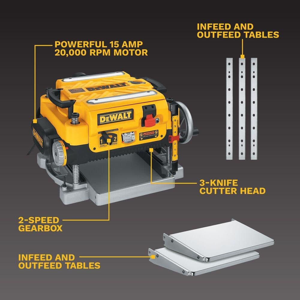 DEWALT 15 Amp Corded 13 in. Heavy-Duty 2-Speed Bench Planer with (3) Knives, In Feed Table and Out Feed Table (3)