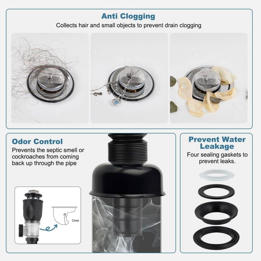 Helhom 1-Pack Bathroom Sink Drain Kit, Flexible P Trap Pipe with Pop Up Stopper, Expandable Replacement Tube with Adapters (3)