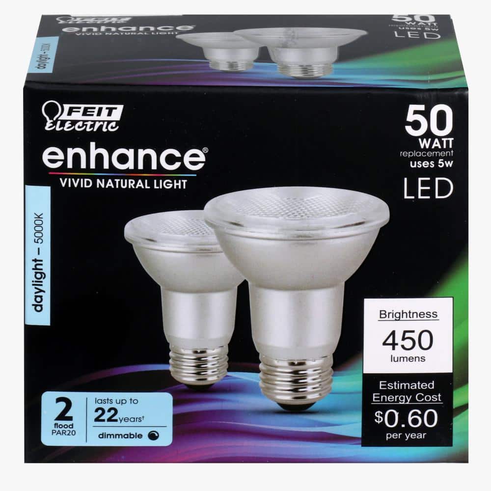 Feit Electric 50-Watt Equivalent PAR20 Dimmable CEC Title 20 90 CRI E26 Flood LED Light Bulb, Daylight 5000K (2-Pack) (4)
