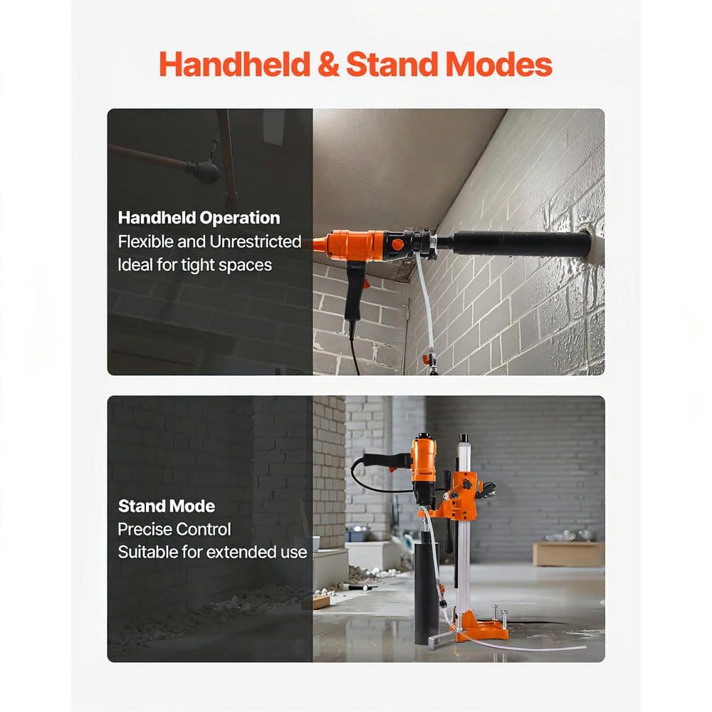 VEVOR Diamond Core Drilling Machine, 8-inch Drilling Capacity, Dual-Mode Handheld & Stand-Mount Dry/Wet Core Drill Rig (3)