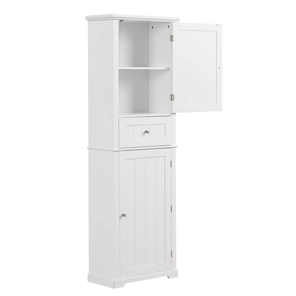 Unbranded Modern 22 in. W x 11 in. D x 67.30 in. H White Height Slim Tall Linen Cabinet with Drawer and Adjustable Shelf (3)