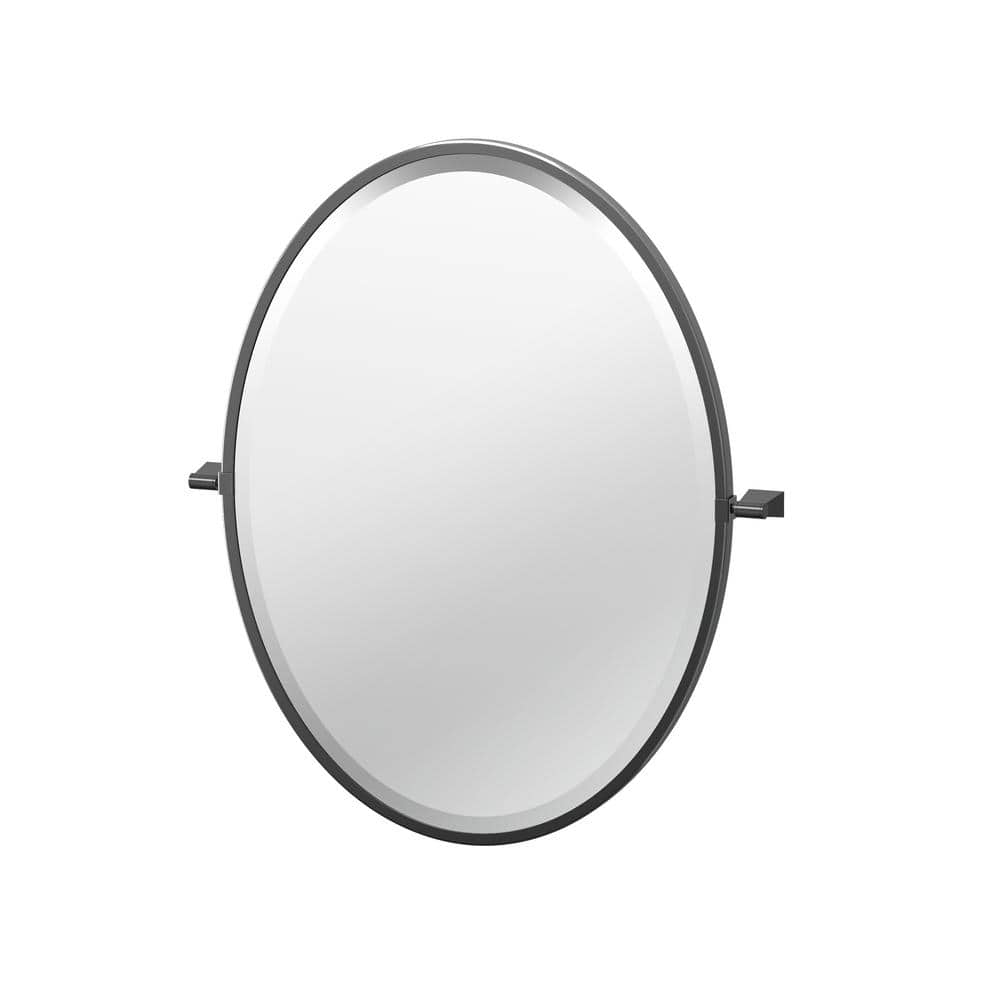Gatco Bleu 23.5 in. W x 27.5 in. H Framed Oval Beveled Edge Bathroom Vanity Mirror in Matte Black (1)