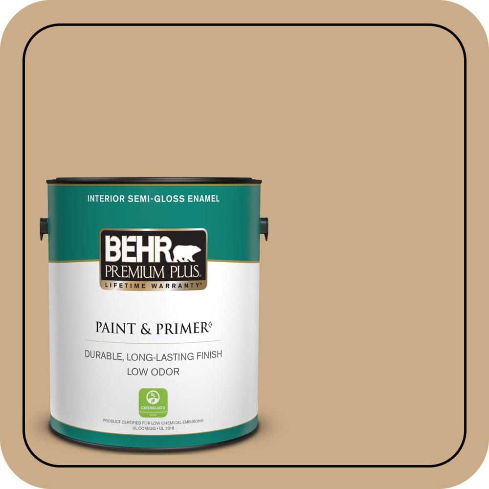 BEHR PREMIUM PLUS 1 gal. #N280-4 Perfect Tan Semi-Gloss Enamel Low Odor Interior Paint & Primer