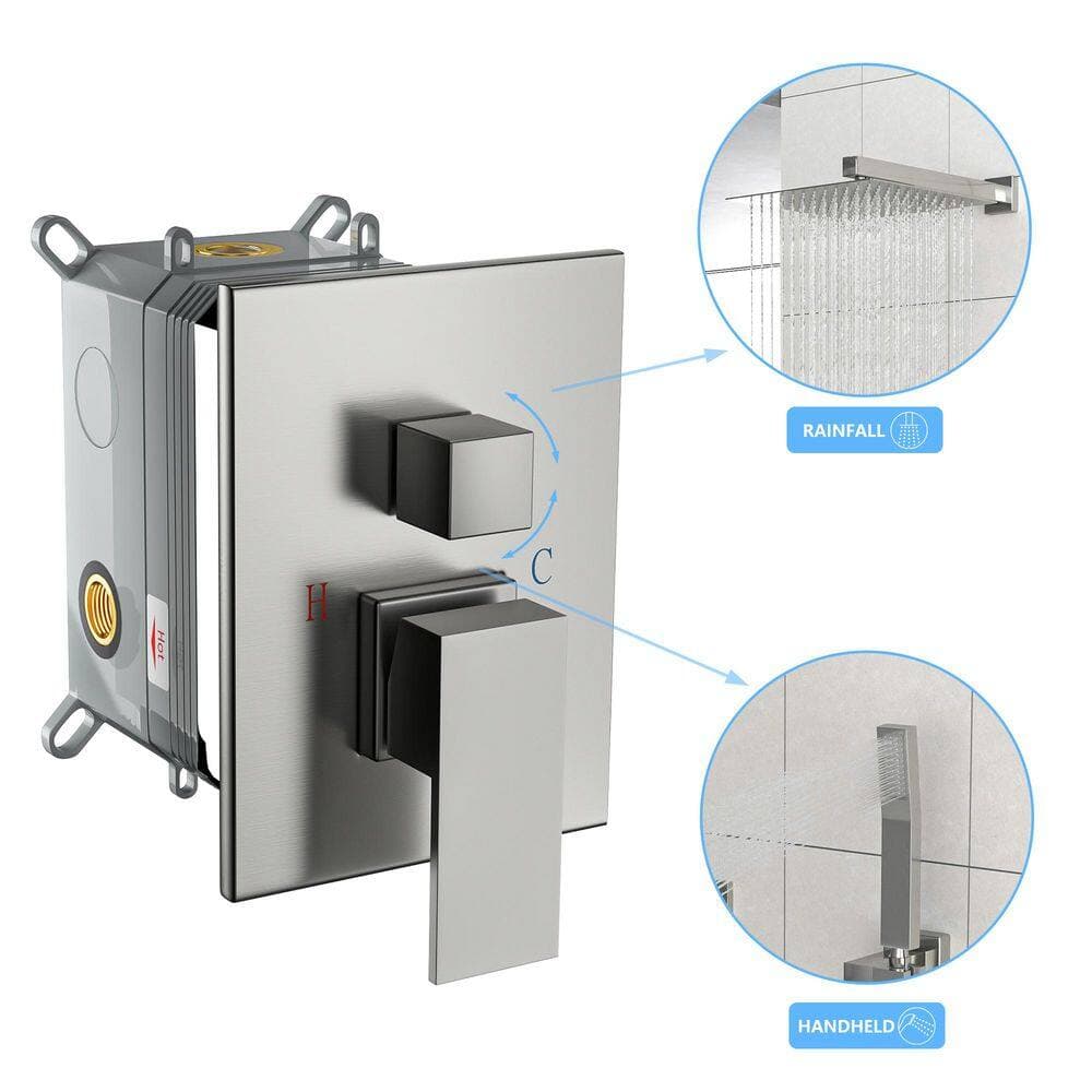 AZULBATH Single-Handle 2-Spray Shower Faucet 1.8 GPM with Pressure Balance, 12 in. Shower Head Handheld Shower, Brushed Nickel (2)